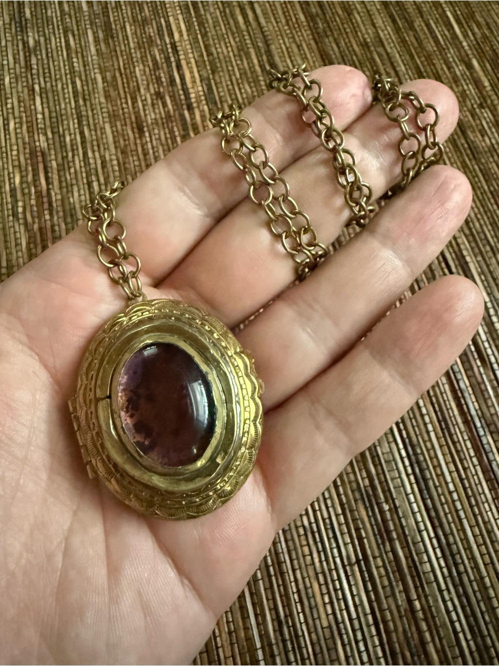 Rafael Canada Locket Necklace Brass Glass Modernist Brutalist Alfandary MCM